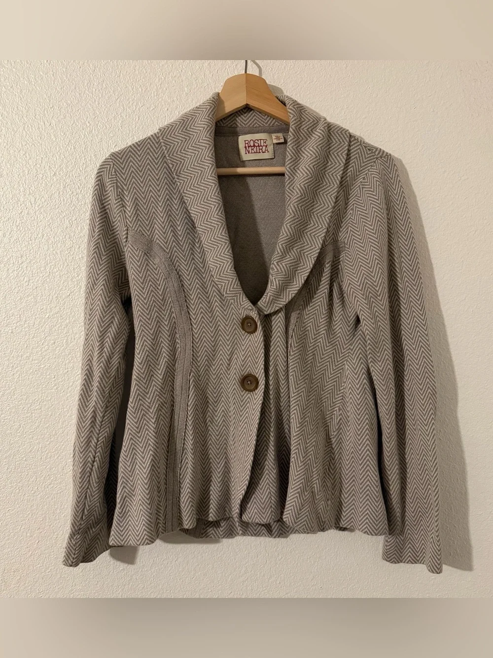 Anthropologie Rosie Neira Herringbone Knit Blazer 88% Cotton Size Large